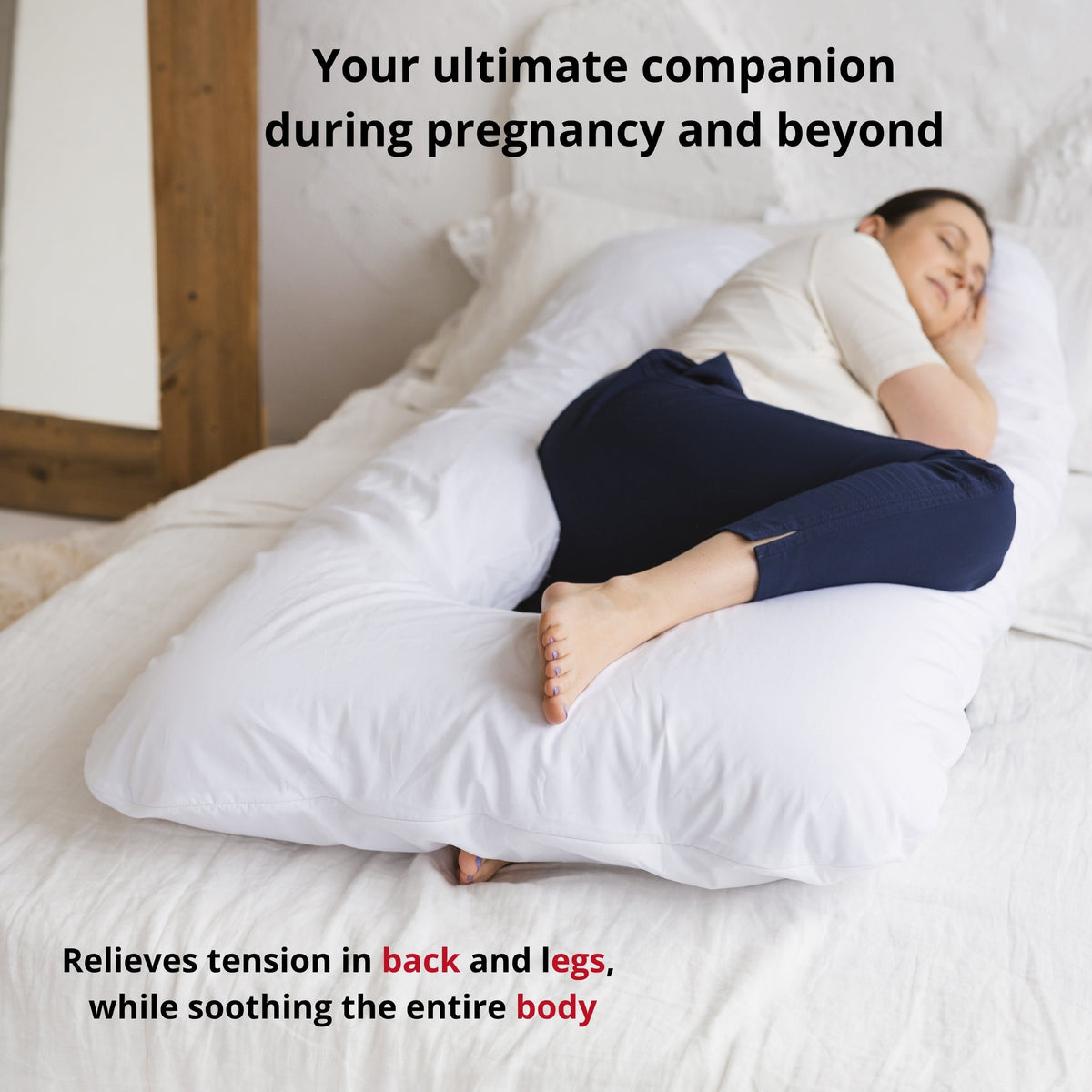U-Shaped Body Pillow with Organic Cotton Cover – White