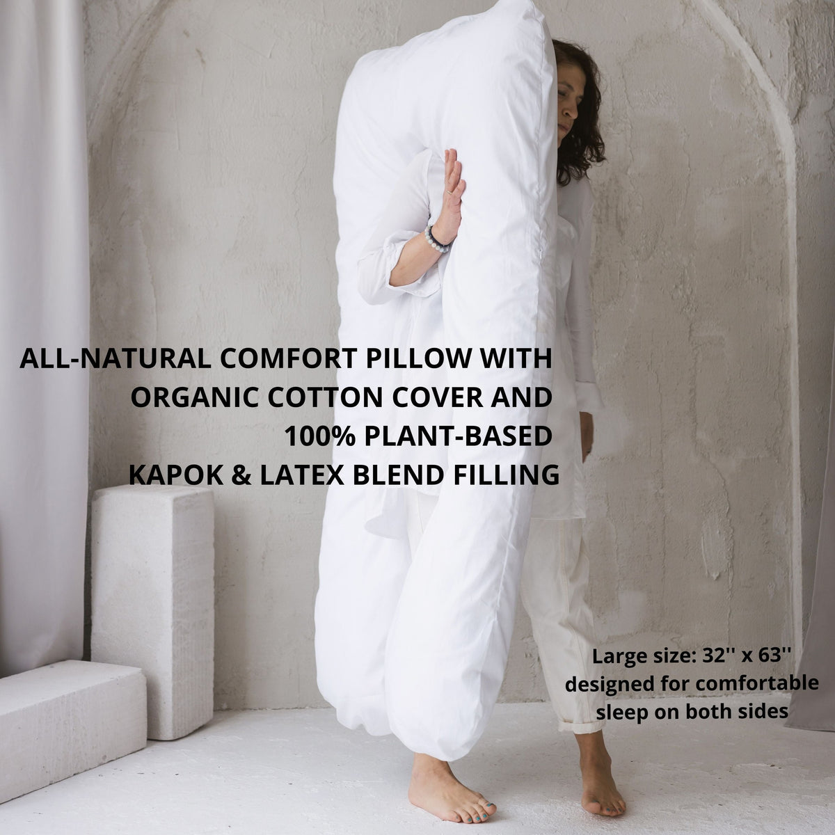 U-Shaped Body Pillow with Organic Cotton Cover – White