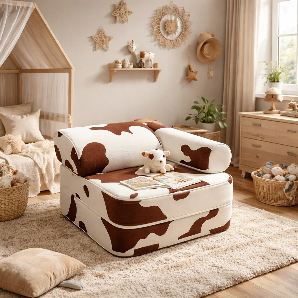 Modularer Kindersessel Kuhmuster – 3-teiliges Spielsofa & Sessel für Kinder – Produktbild 1