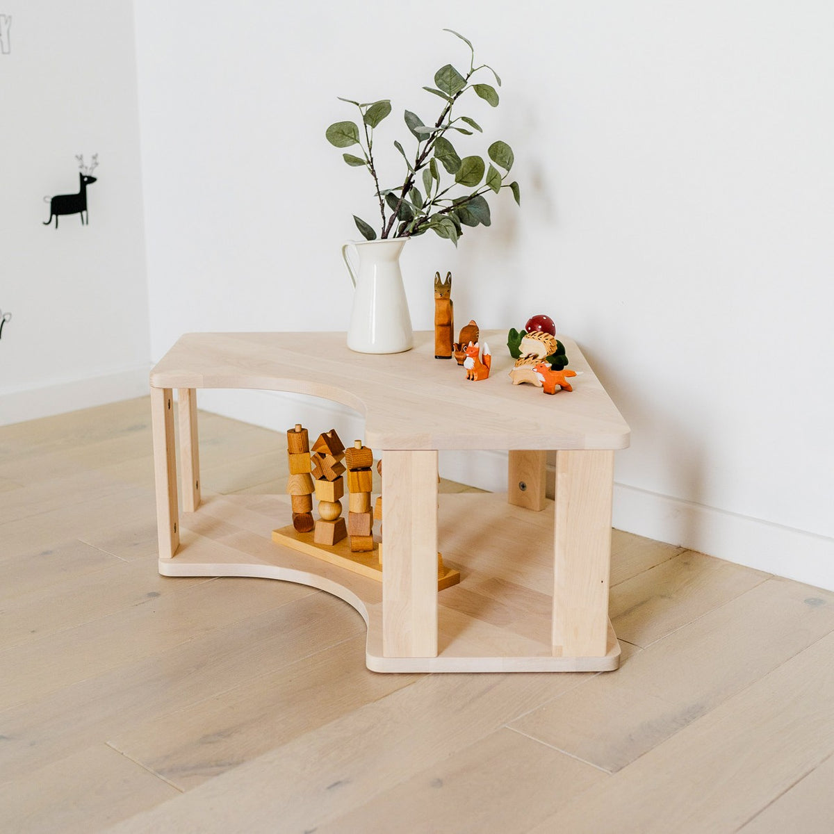 One Little Pine Modulares Montessori Eckregal (2 Ebenen) – Niedriges Massivholz Eckelement & Kinderregal aus FSC-Birke – Produktbild 3
