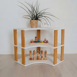 Modulares Montessori-Eckregal, 3 Ebenen – Weiß/bräunliches Öl – Produktbild 1