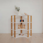 Modulares Montessori-Eckregal, 4 Ebenen – Weiß/bräunliches Öl – Produktbild 1