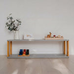 Modulares Montessori-Regal Straight – 2 Ebenen – Hellgrau / bräunliches Öl – Produktbild 1