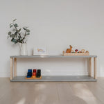 Modulares Montessori-Regal Straight – 2 Ebenen – Hellgrau / klares Öl – Produktbild 1