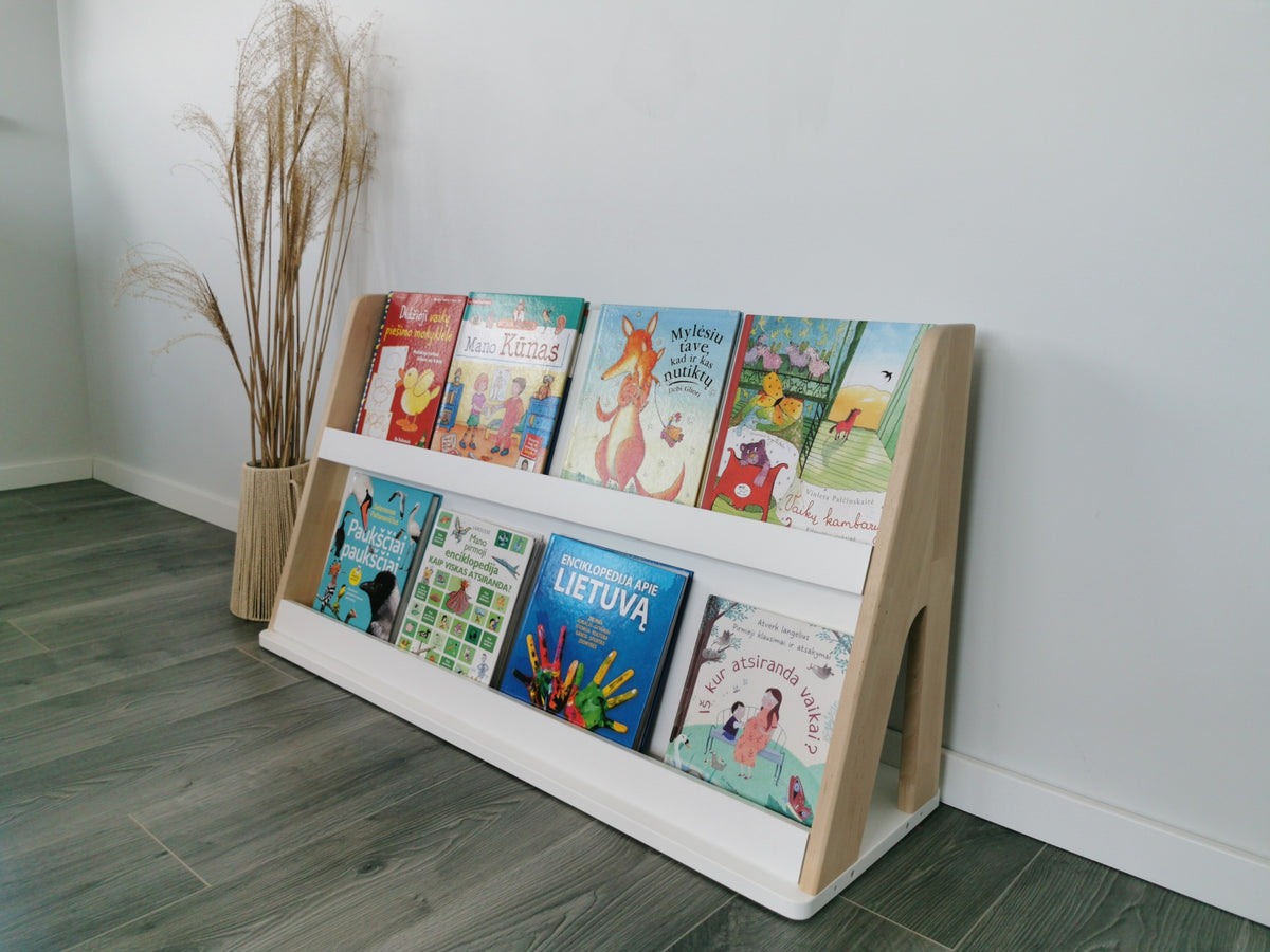 Modulares Montessori Bücherregal für Kinder (Massivholz) – Erweiterbares Kinderregal & Spielzeugregal mit 2 Ebenen – Produktbild 2