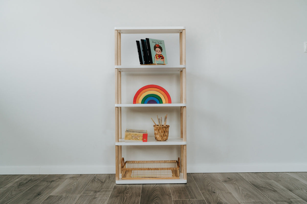 Montessori Regal für Kinder „Straight Mini“ (Birkenholz) – Modulares schlankes Spielzeugregal mit 5 Ebenen