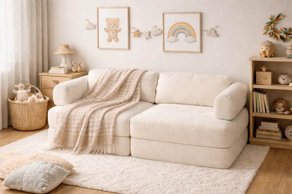 Modulares Spielsofa Kinder Beige – Spielcouch aus weichem Cordstoff – Produktbild 1