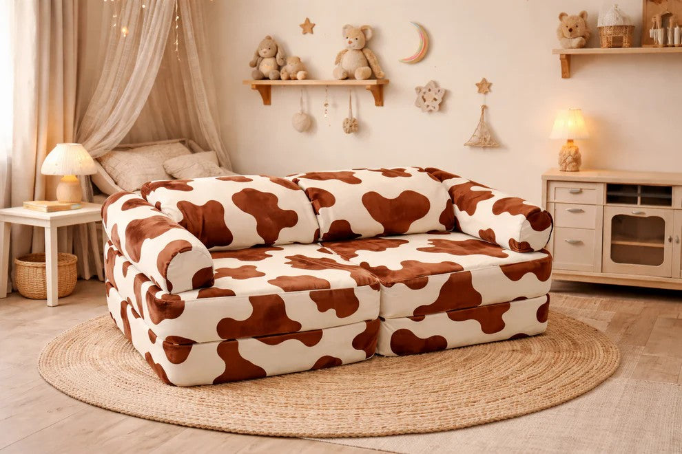Modulares Spielsofa Kinder Kuhmuster – Spielcouch aus weichem Cordstoff – Produktbild 1