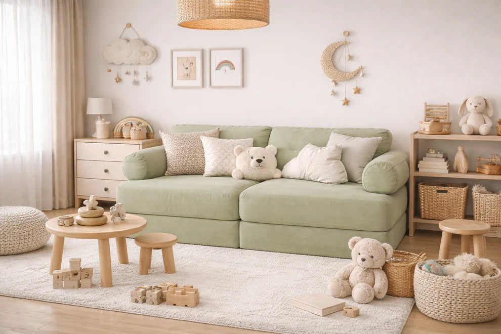 Modulares Spielsofa Kinder Grün – Spielcouch aus weichem Cordstoff – Produktbild 1