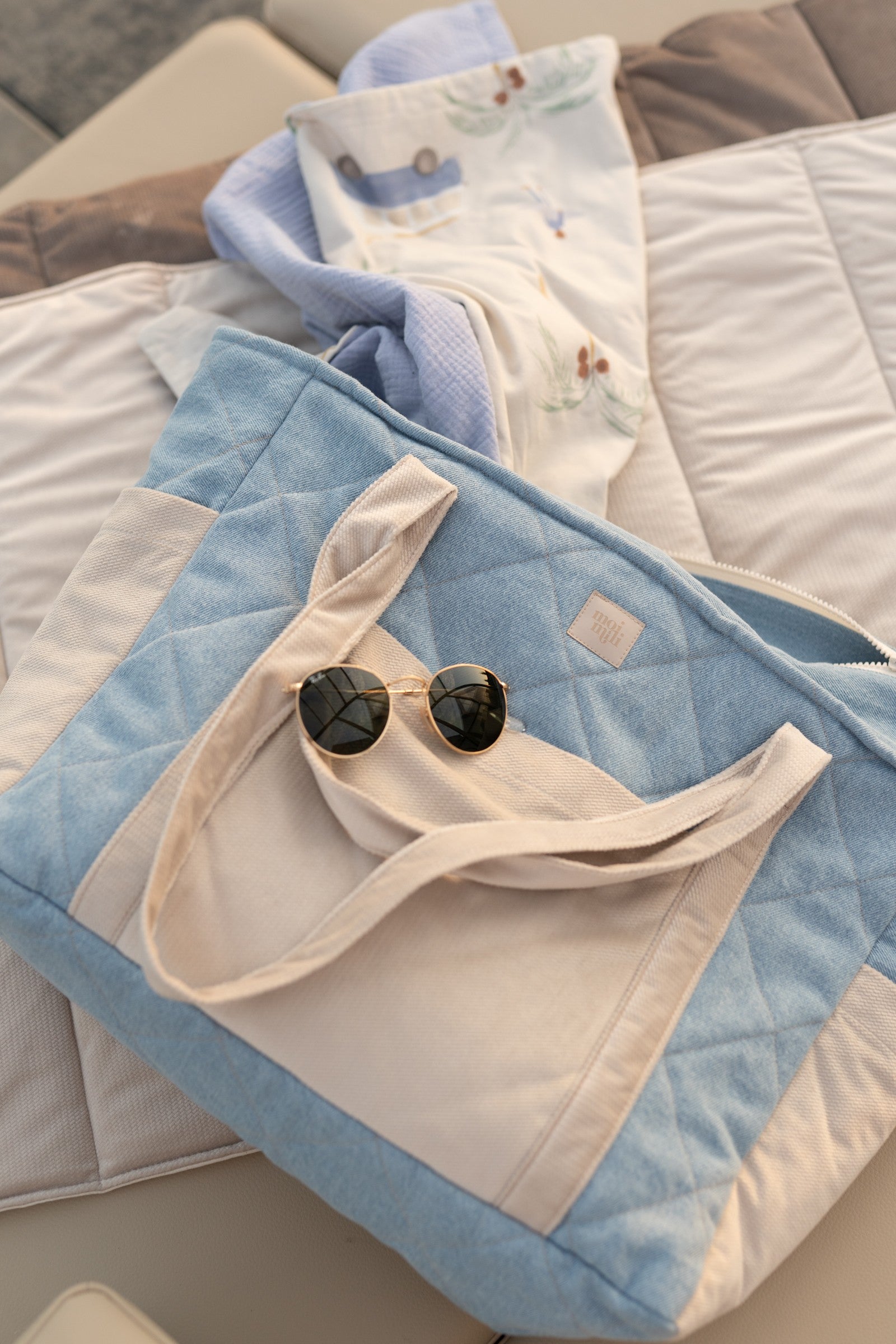 Wickel-Weekender Jeans – große Wickeltasche & Weekender mit Innenfächern