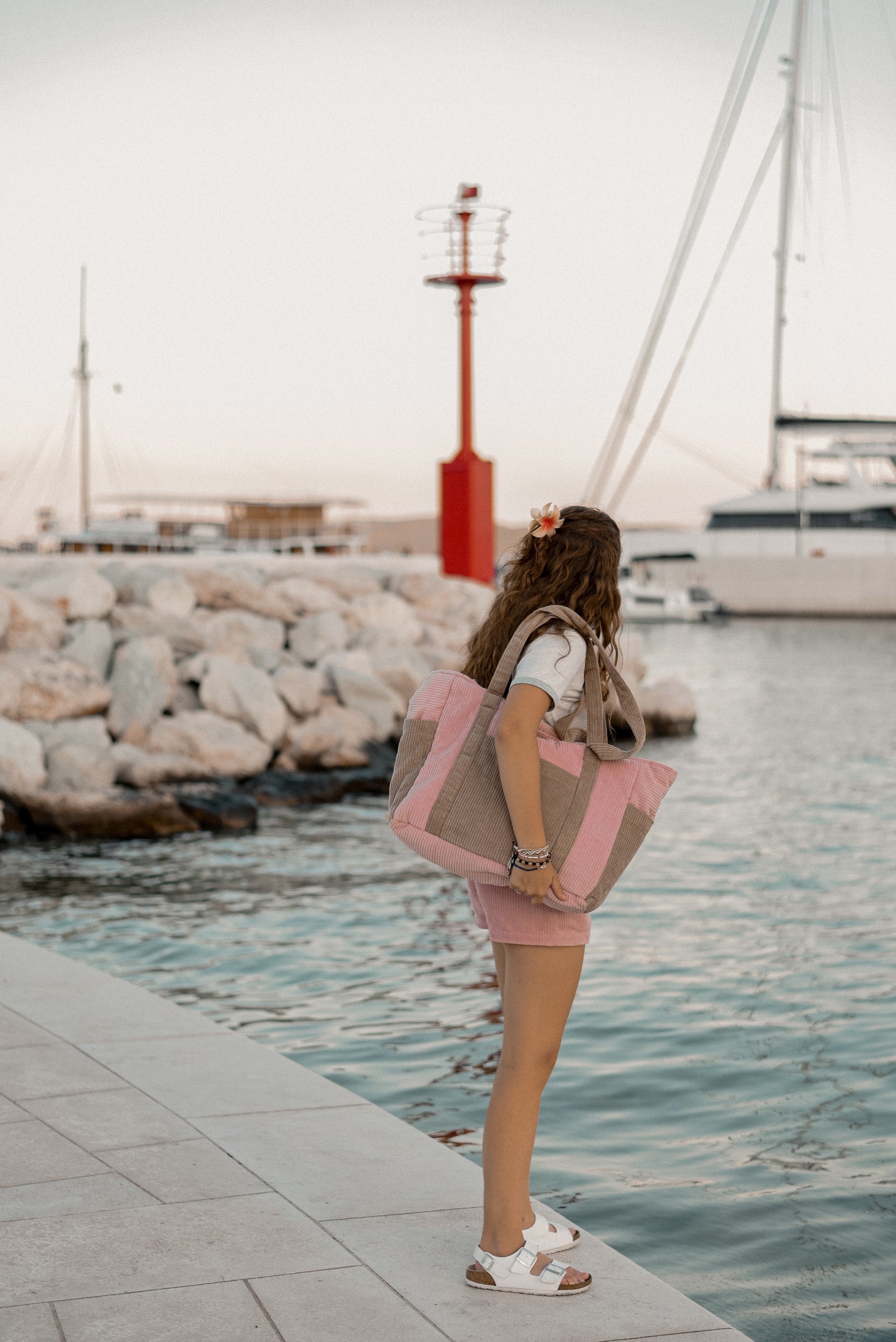 Wickel-Weekender Rosa-Kaffee – große Wickeltasche & Weekender mit Innenfächern
