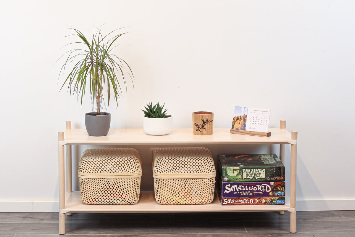 Montessori Regalsystem „Large“ (2 Ebenen) – Breites Massivholzregal & Kinderregal aus FSC-Birke mit Stecksystem – Produktbild 1