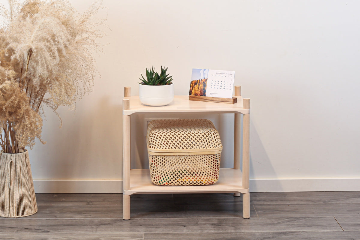 Montessori Regalsystem „Small“ (2 Ebenen) – Kompaktes Massivholzregal & Kinderregal aus FSC-Birke mit Stecksystem – Produktbild 1
