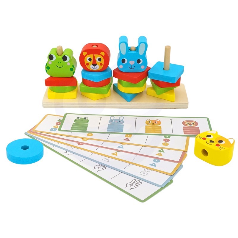 Montessori Puzzle Pyramide mit Tieren – Holz Steckspiel ab 12 Monaten – Produktbild 2