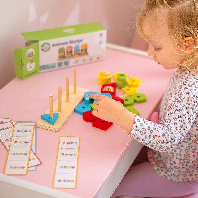 Montessori Puzzle Pyramide mit Tieren – Holz Steckspiel ab 12 Monaten – Produktbild 1