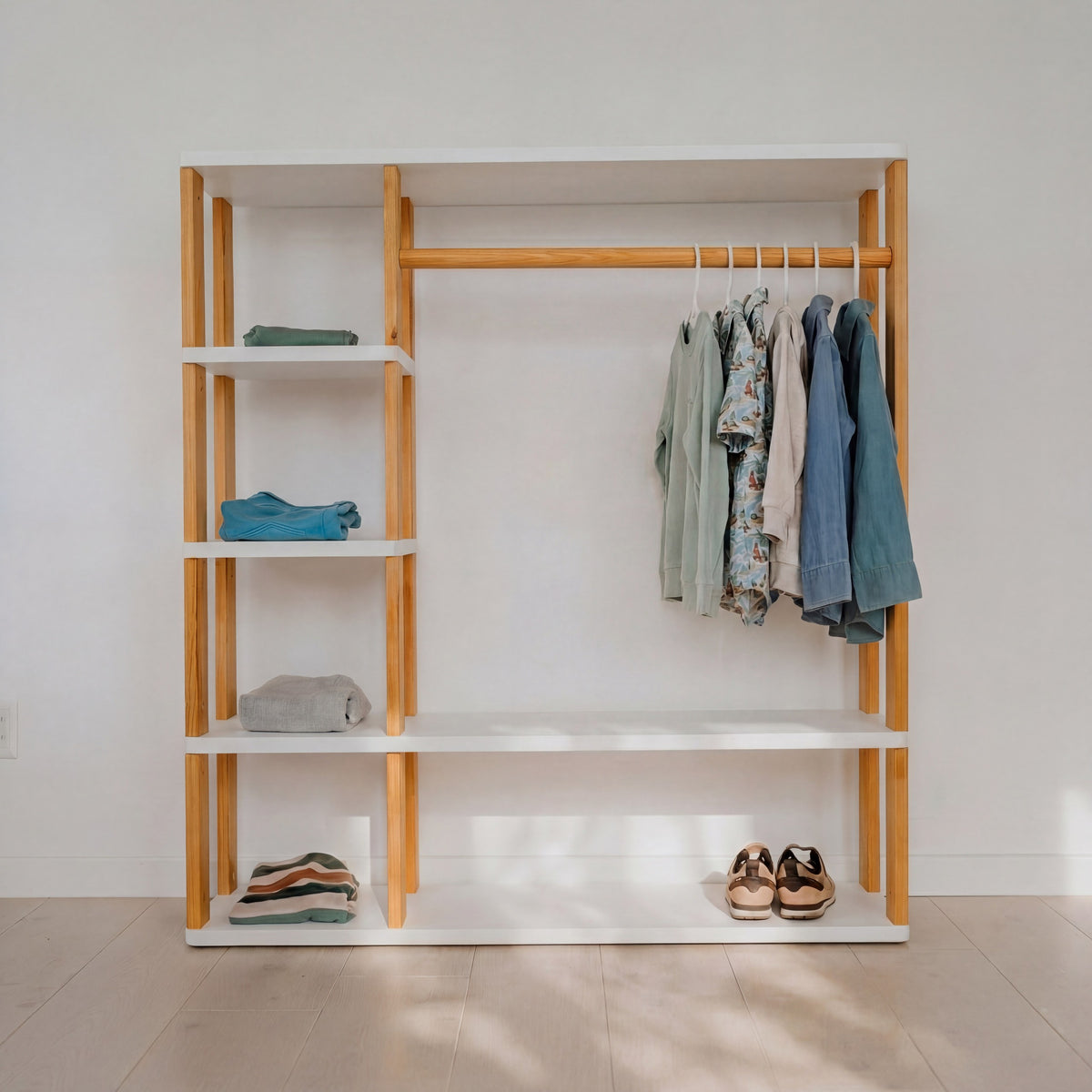 Modularer Montessori-Kleiderschrank – Weiß / bräunliches Öl – Produktbild 1
