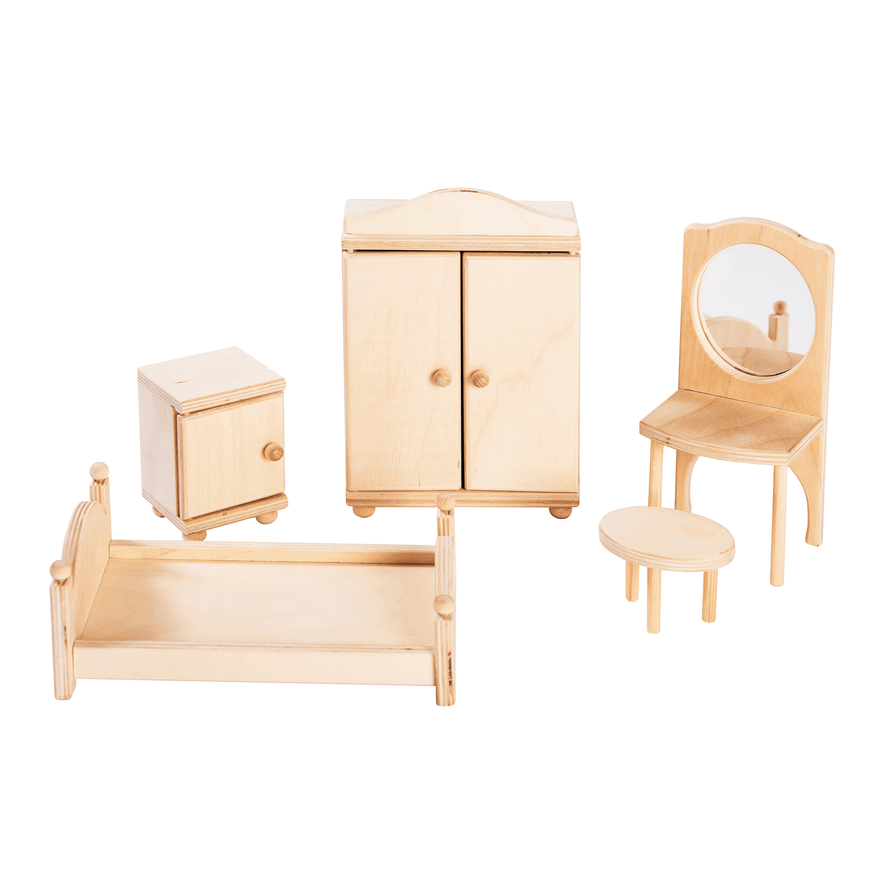 Puppenhaus-Möbel Schlafzimmer – Natur – Produktbild 1
