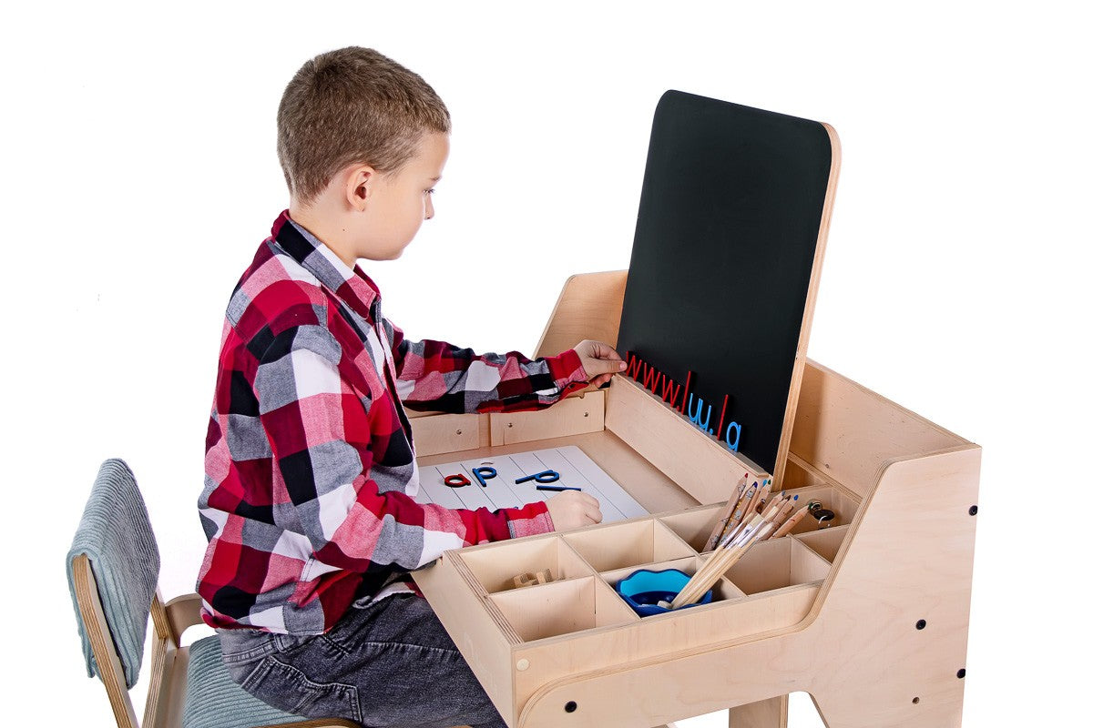Luula Multisensorischer Kreativtisch 90 cm – höhenverstellbare 5-in-1 Montessori Spielstation – Produktbild 3