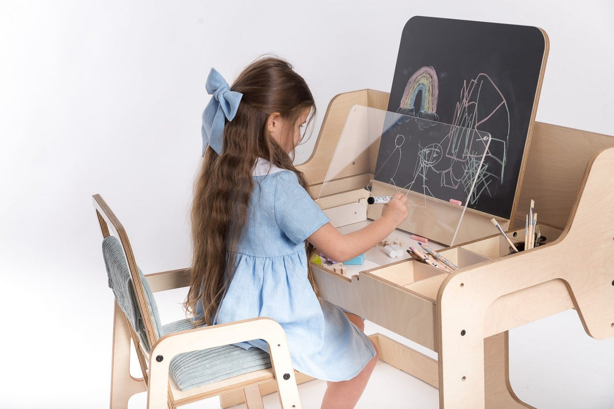 Luula Multisensorischer Kreativtisch 90 cm – höhenverstellbare 5-in-1 Montessori Spielstation – Produktbild 1
