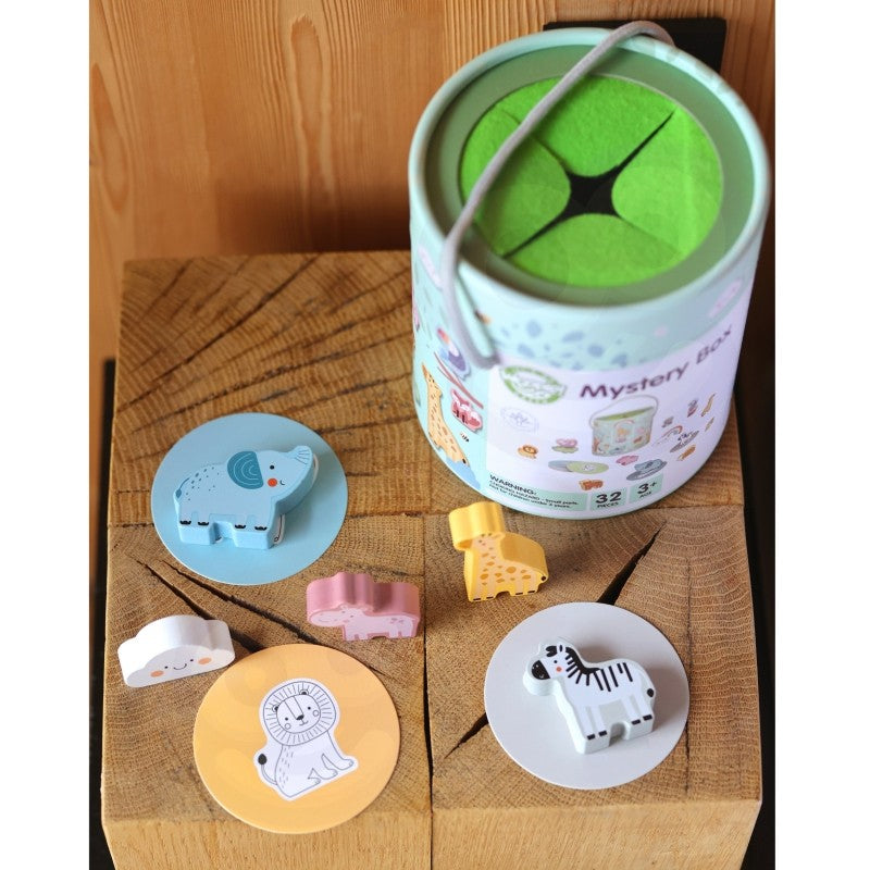 Montessori Fühlbox aus Holz – Tastspiel 32 Teile mit FSC-Holzformen ab 3 Jahren