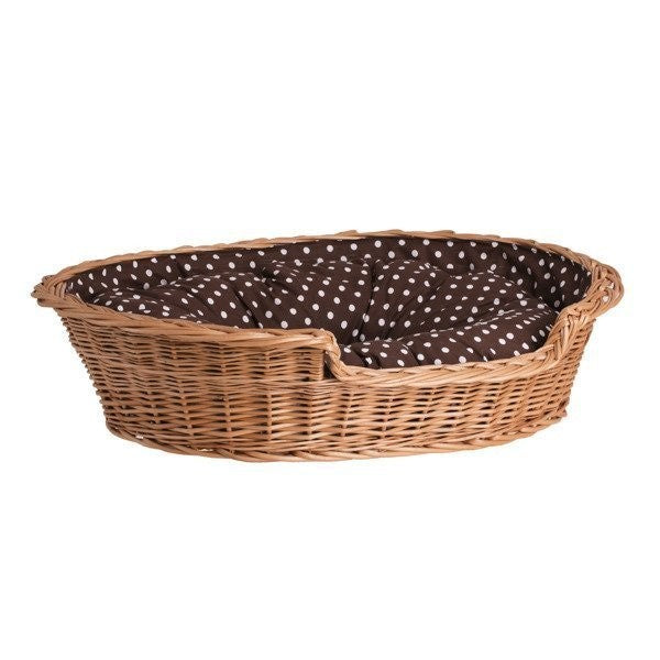 Esmira Natural Wicker Dog Bed With Polka Dot Cushion, 75x57 cm