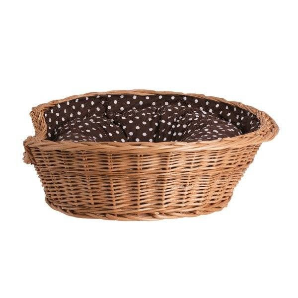 Esmira Natural Wicker Dog Bed With Polka Dot Cushion, 75x57 cm