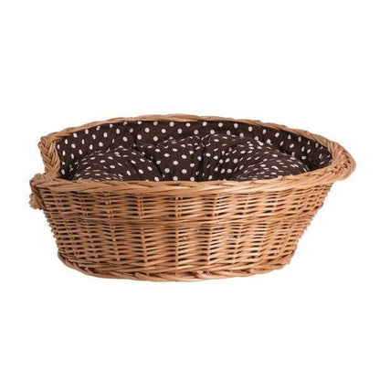Esmira Natural Wicker Dog Bed With Polka Dot Cushion, 75x57 cm