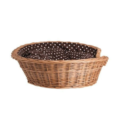 Esmira Natural Wicker Dog Bed With Polka Dot Cushion, 75x57 cm