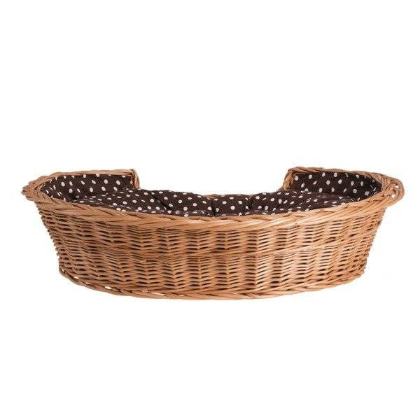 Esmira Natural Wicker Dog Bed With Polka Dot Cushion, 75x57 cm