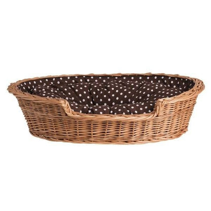 Esmira Natural Wicker Dog Bed With Polka Dot Cushion, 75x57 cm