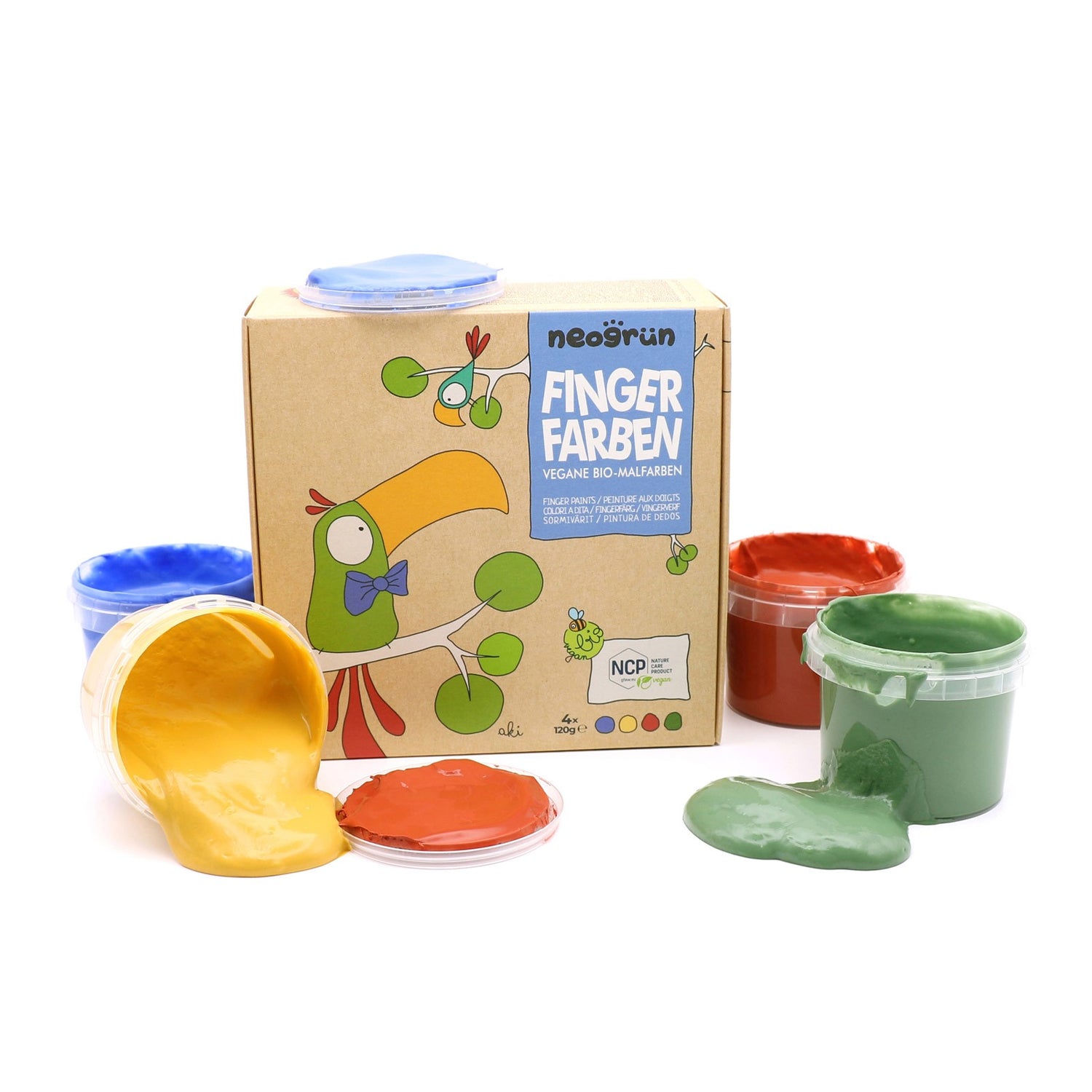 Neogrün Bio-Fingerfarben – 4er-Set in Blau, Gelb, Rot und Grün – Produktbild 2