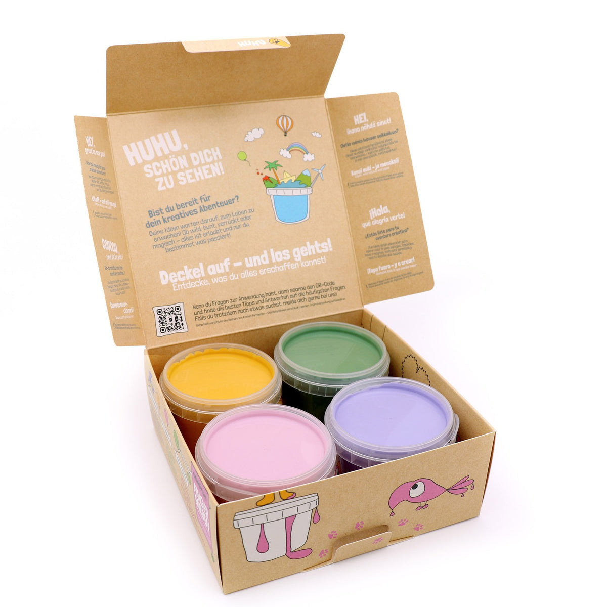 Neogrün Bio-Fingerfarben – 4er-Set in Gelb, Grün, Rosa und Violett