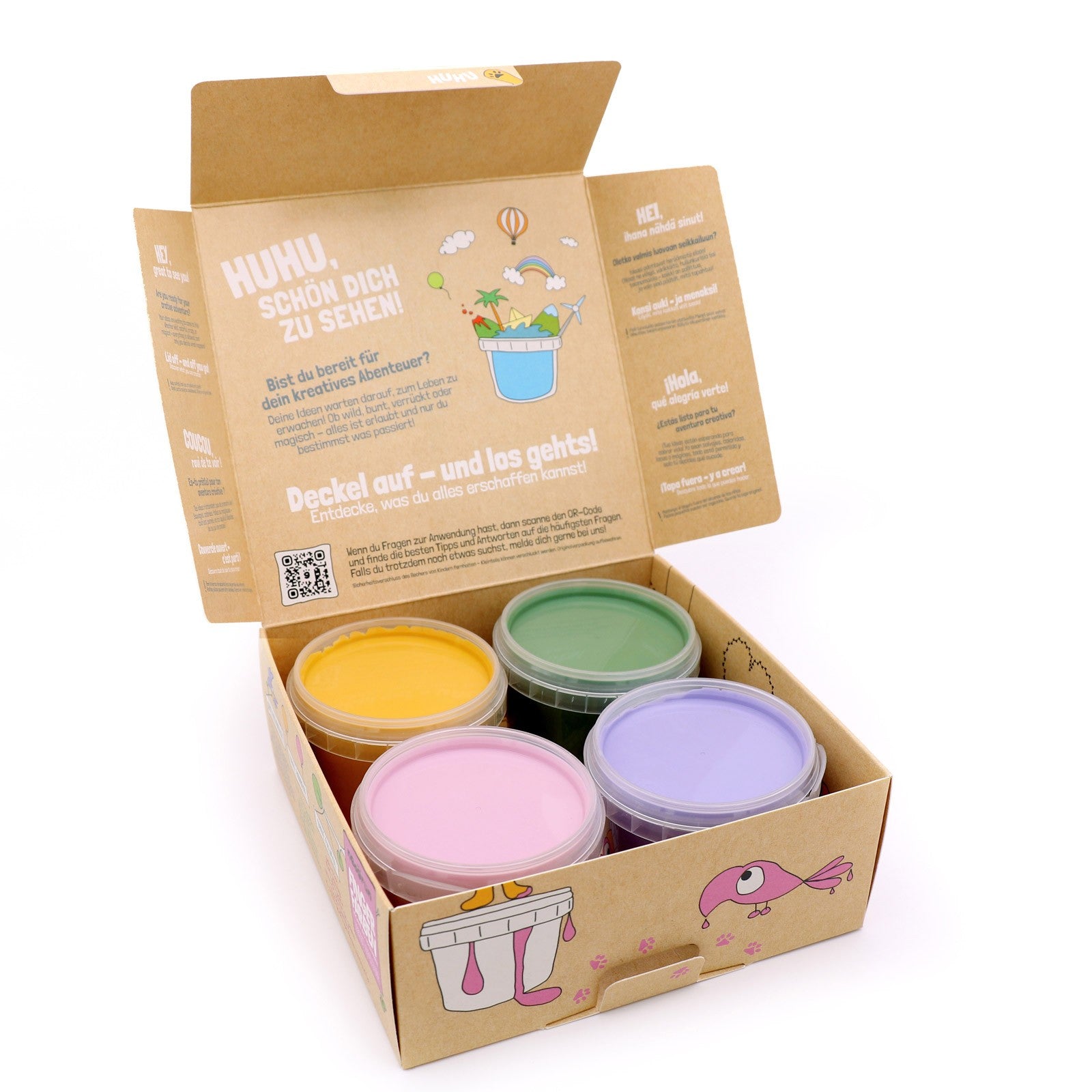 Neogrün Bio-Fingerfarben – 4er-Set in Gelb, Grün, Rosa und Violett