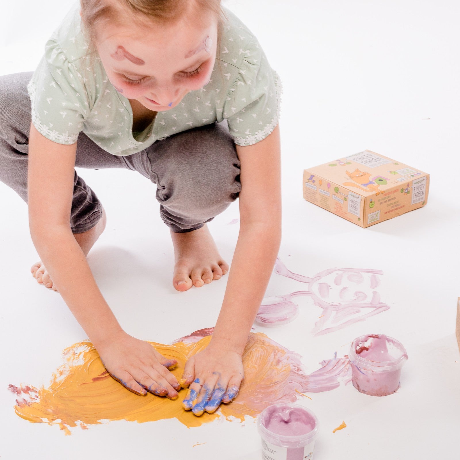 Neogrün Bio-Fingerfarben – 4er-Set in Gelb, Grün, Rosa und Violett