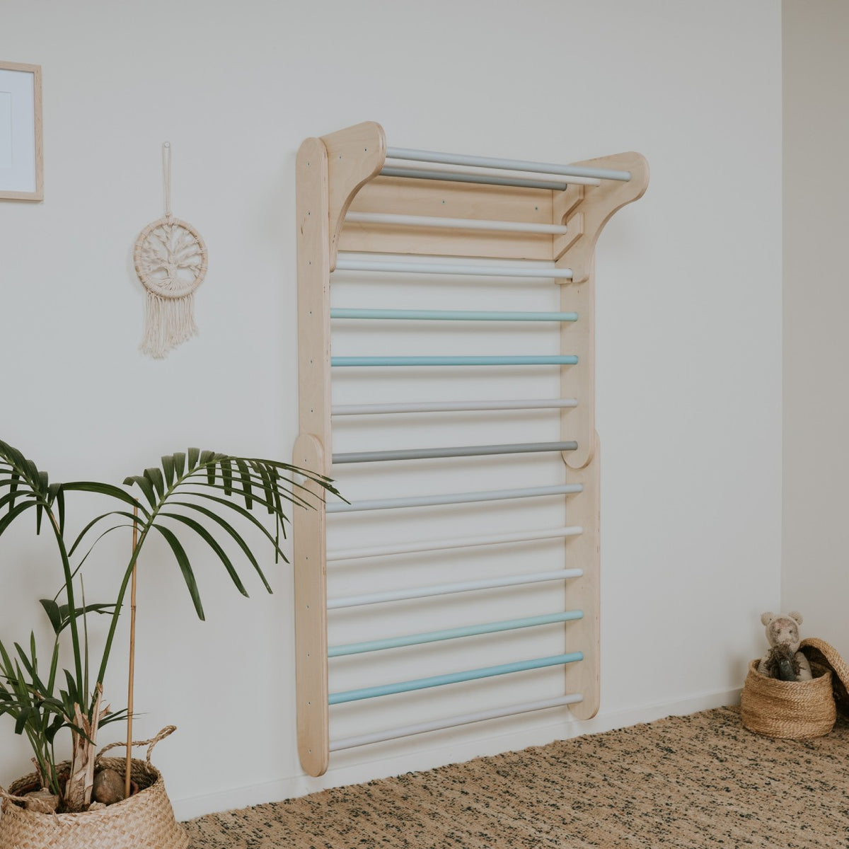 Pikler Dreieck mit Sprossenwand-Erweiterung – Pastell Kletterdreieck für Kinder – Produktbild 1