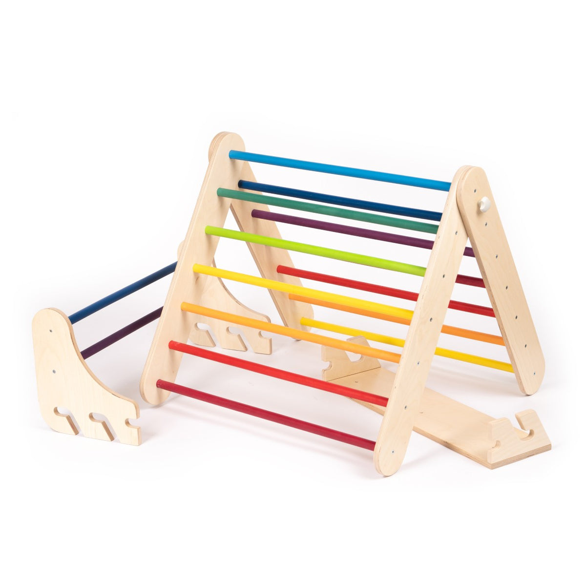Pikler Dreieck mit Sprossenwand-Erweiterung – Regenbogen Kletterdreieck für Kinder – Produktbild 2