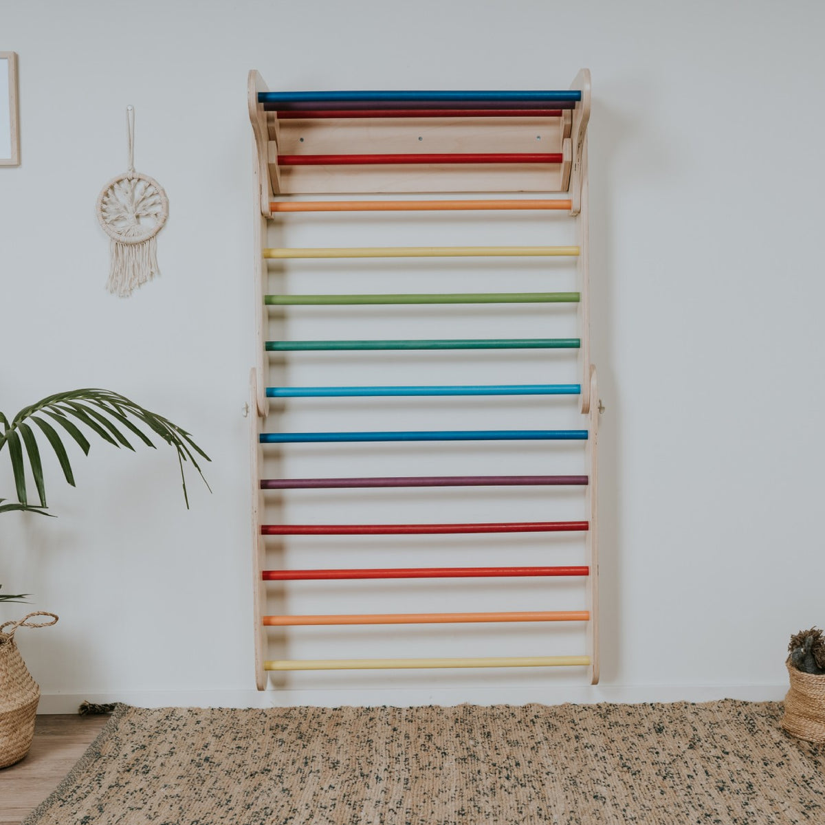 Pikler Dreieck mit Sprossenwand-Erweiterung – Regenbogen Kletterdreieck für Kinder – Produktbild 3