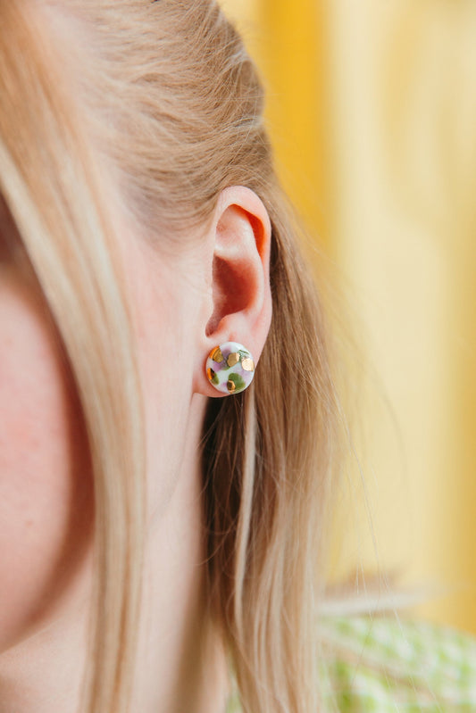 Porcelain Tache Studs -  Blue and Orange