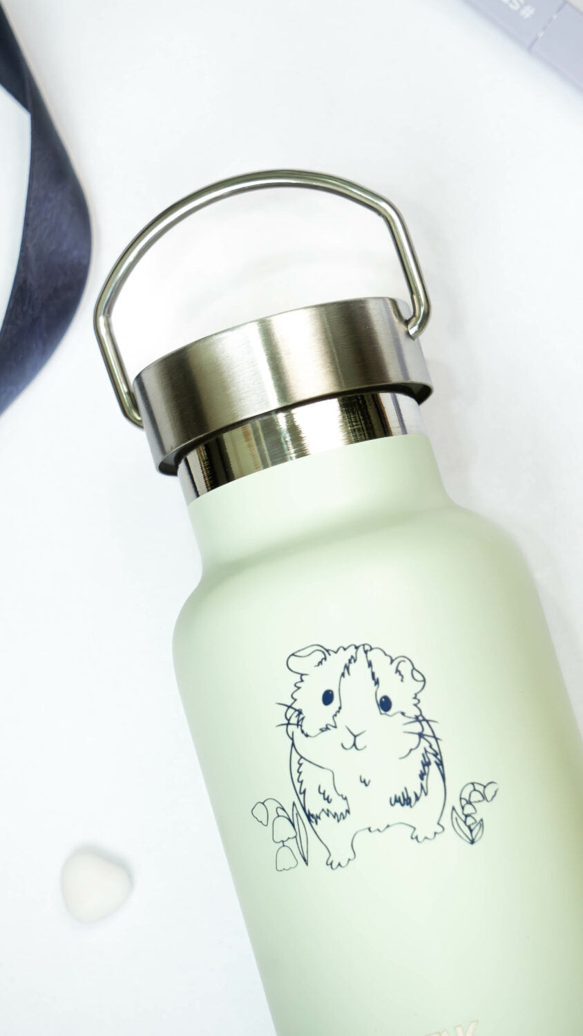 Thermo-Trinkflasche – Meerschweinchen – Hellgrün 350 ml Edelstahl – Produktbild 2