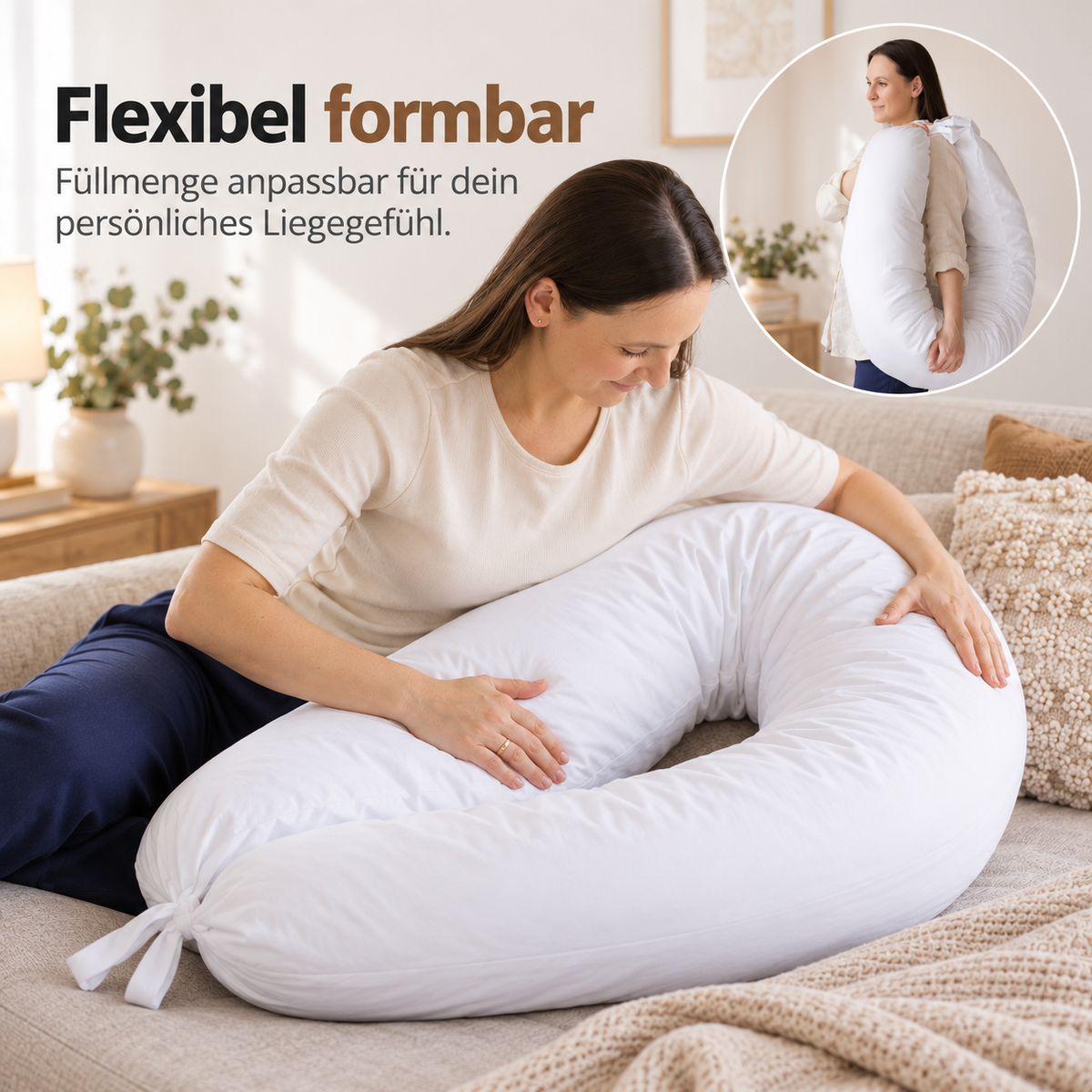 Weißes C-Kissen 180 cm – Füllmenge für individuellen Liegekomfort anpassbar