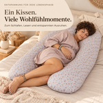 U-förmiges Seitenschläfer- und Schwangerschaftskissen in Grau mit Blumenmuster – entspannt schlafen und ausruhen