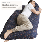 Seitenschläfer- und Schwangerschaftskissen U-Form 160 cm, Dunkelblau mit Blumenmuster – Mann beim Seitenschlafen
