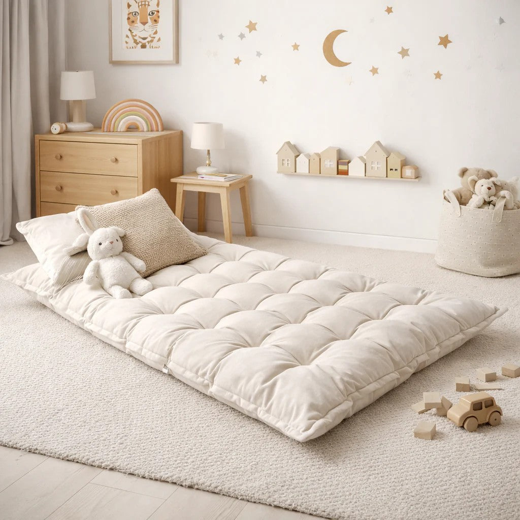 Bodenkissen für Kinder Beige – gestepptes Sitzkissen aus OEKO-TEX® Baumwolle – Produktbild 1