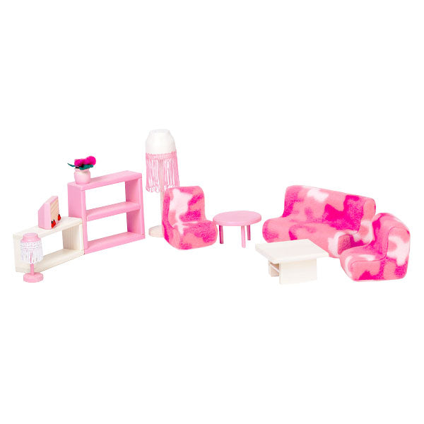Puppenhaus-Möbel Wohnzimmer – Rosa-Weiß – Produktbild 1