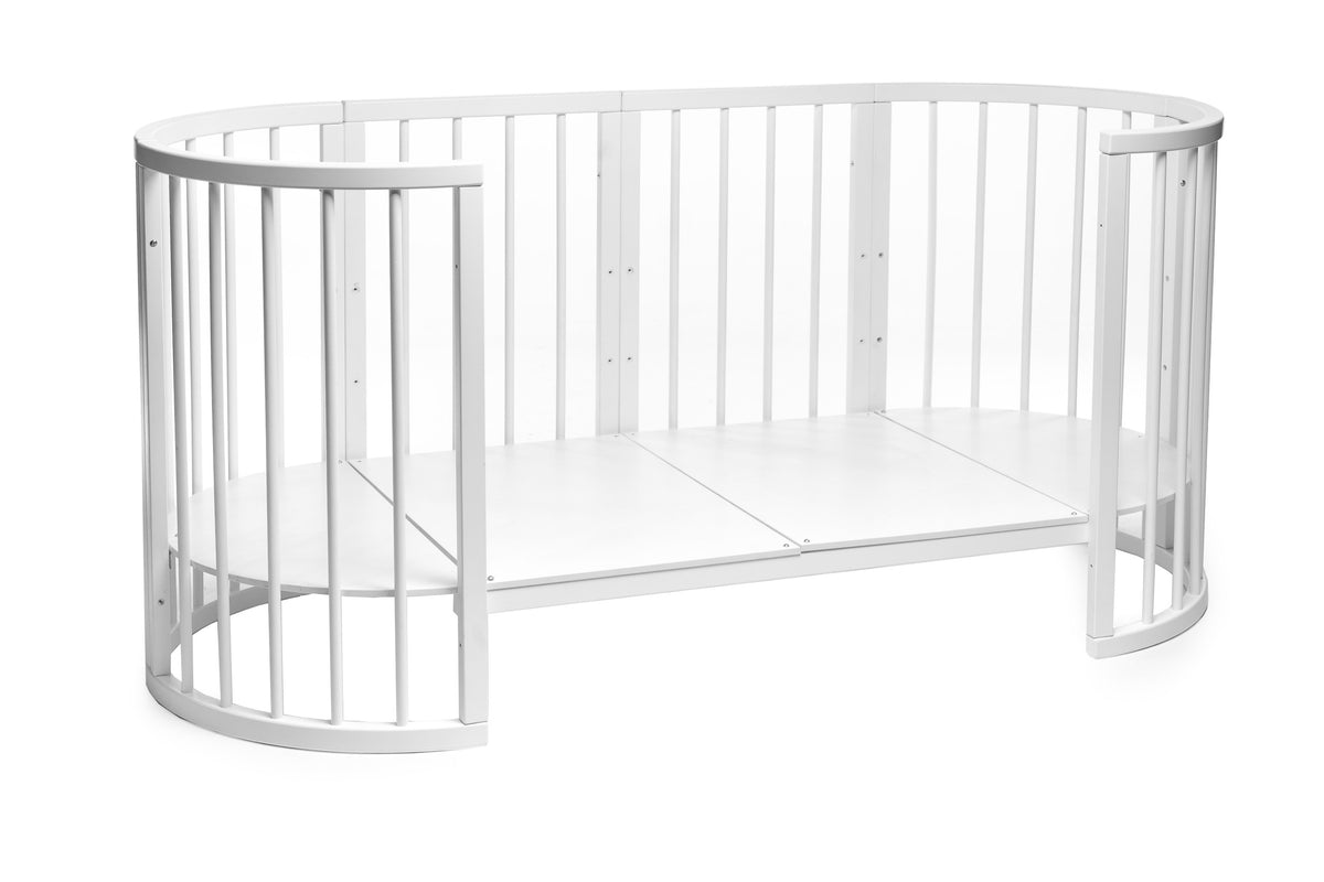 Rundes Babybett OLIN Weiß – Mitwachsendes Beistellbett aus Buchenholz 120 x 60 cm – Produktbild 3