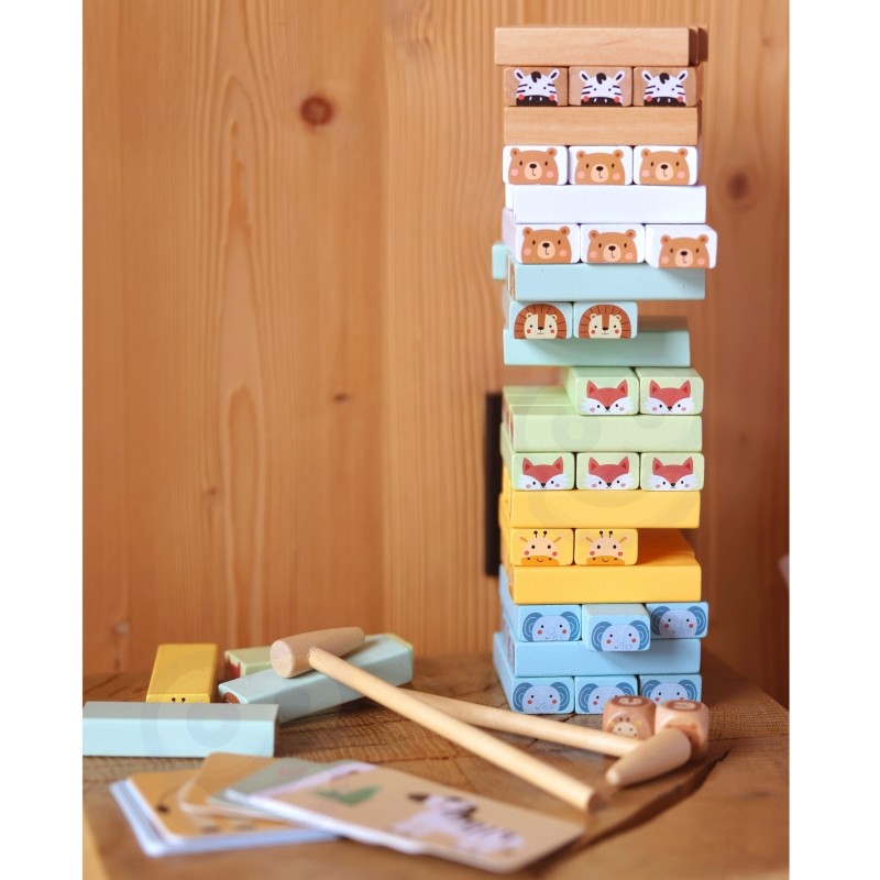 Montessori Tier-Wackelturm XXL aus Holz – Stapelspiel & Geschicklichkeitsspiel ab 3 Jahren – Produktbild 1