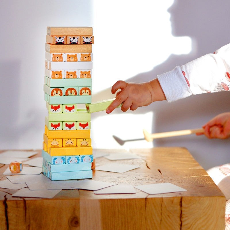 Montessori Tier-Wackelturm XXL aus Holz – Stapelspiel & Geschicklichkeitsspiel ab 3 Jahren – Produktbild 2