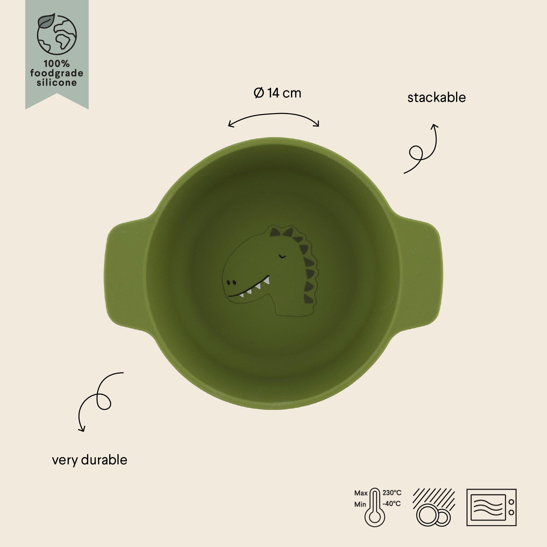 Silikon-Schale Mr. Dino – Baby Schüssel mit Griffen ab 4 Monaten – Produktbild 3