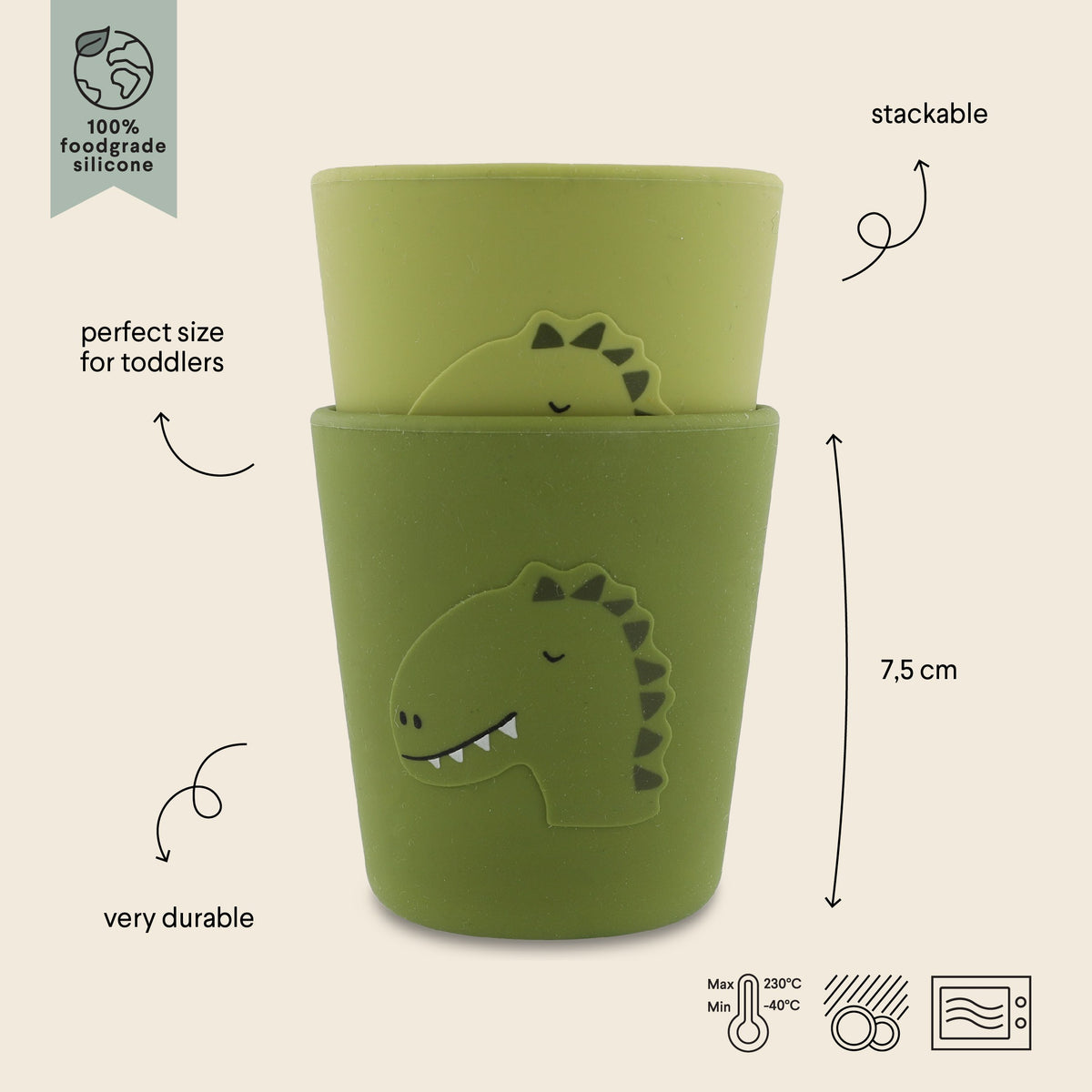 Silikon-Becher Mr. Dino 2er-Set – Baby Trinkbecher aus lebensmittelechtem Silikon ab 4 Monaten – Produktbild 4