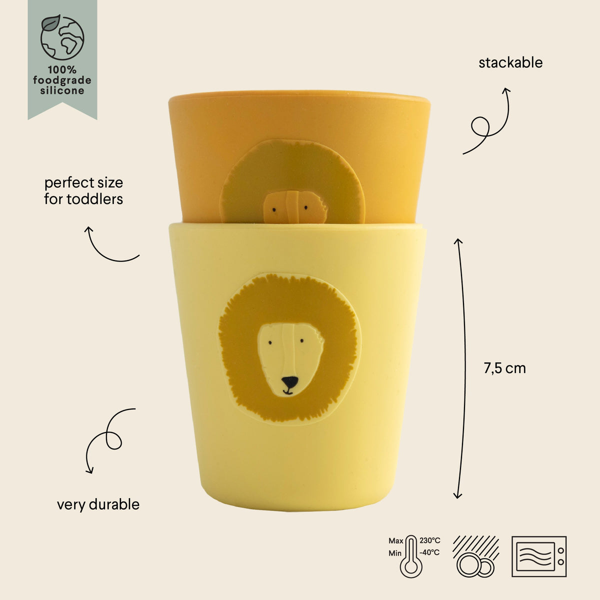 Silikon-Becher Mr. Lion 2er-Set – Baby Trinkbecher ab 4 Monaten – Produktbild 4